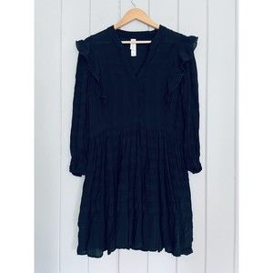 Amadi Anthropologie Rossi Dress M Medium Black Embossed Ruffle Tunic Shift